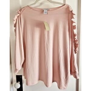 NWT CARMEN MARC VALVO womens pink  elbow ruffle sleeves top‎ Sz XL